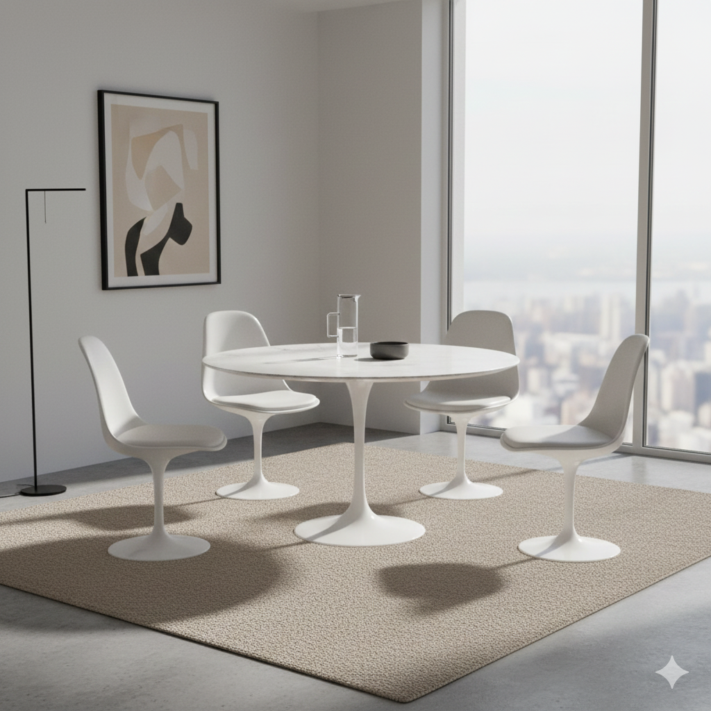 Pedestal Table Round With Quartz Top