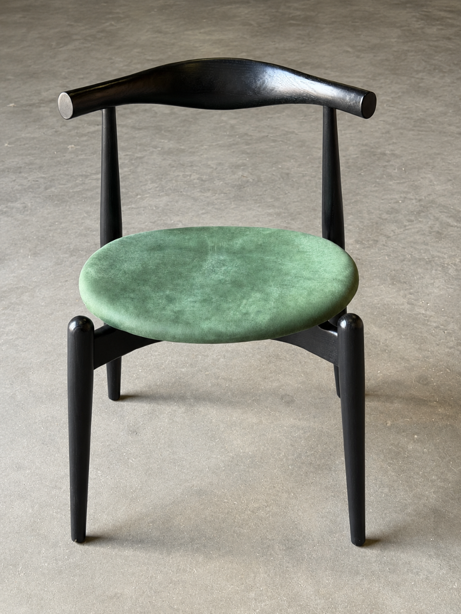 Elbow Dining Chair Black and Green Suede