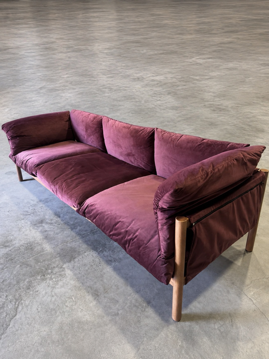 Emery 3 Seater Sofa- Jewelled Plum and Walnut
