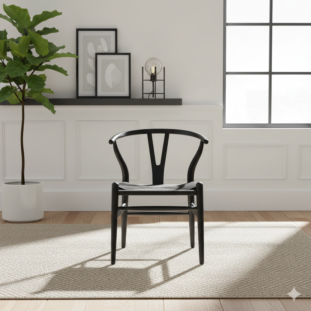 Scandi Chair  Oak Stained Black Open Pore And Black Cord