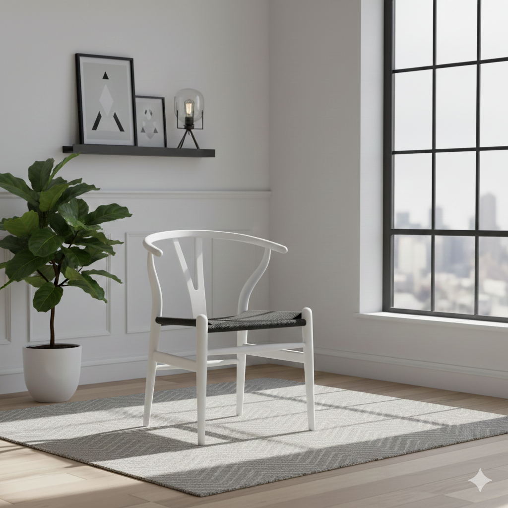 Scandi Chair  Oak Stained White Open Pore And Black Cord