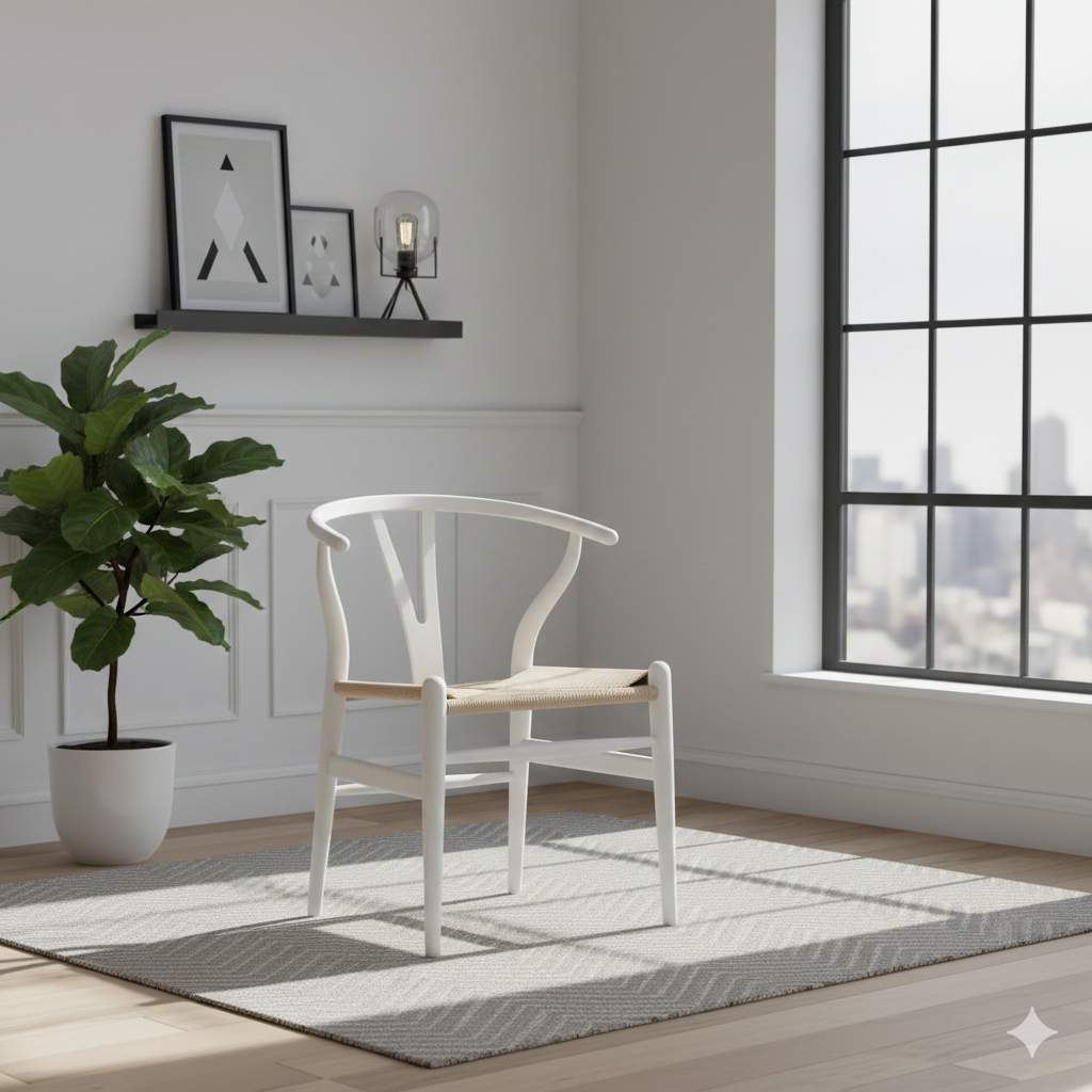 Scandi Chair  Oak Stained White Open Pore And Natural Cord