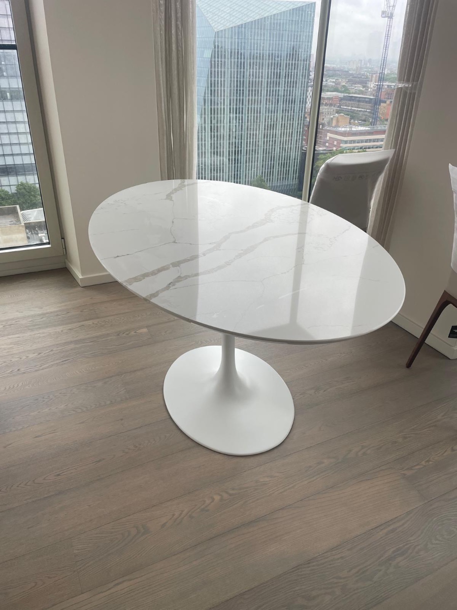 Pedestal Quartz Dining Table Oval 160x100cm